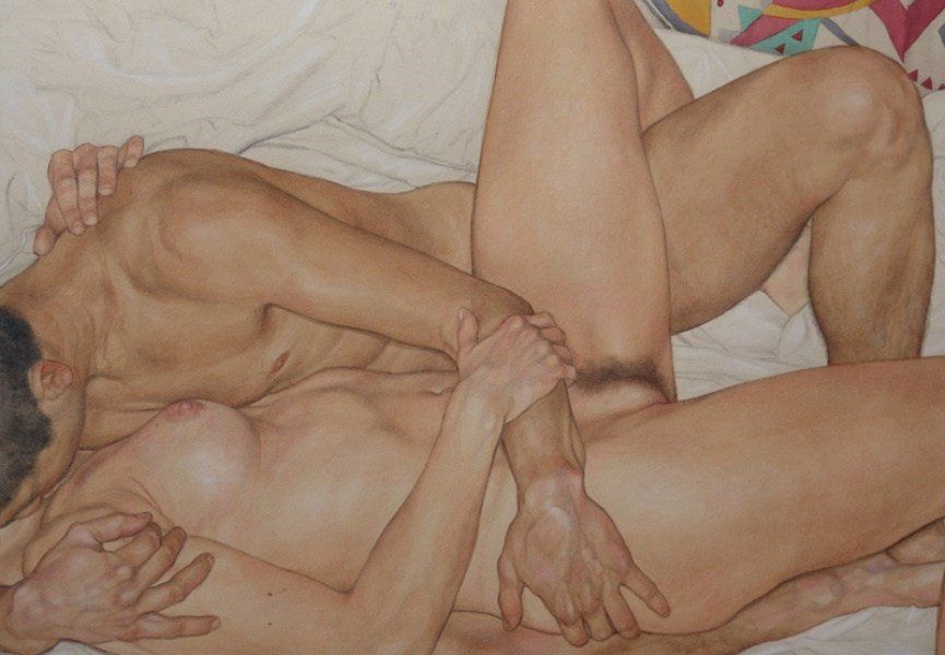Nude threesome sex paintings and sculptures