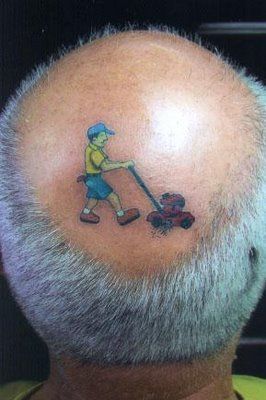 Shaved pubes, lawnmower tattoo