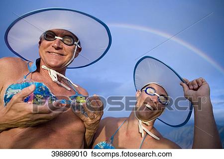 Men wearing bikini tops