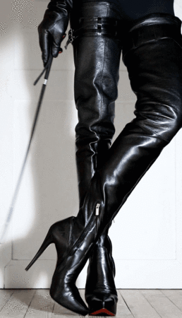 Double reccomend leather thigh high boot slave