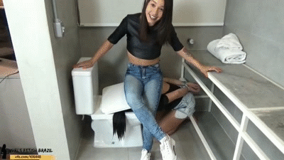 Dirty woman licks toilet