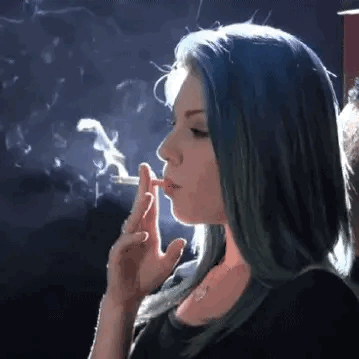 Girl with cigarette both nostrils inhaling