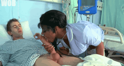 Nurse giving handjob massage